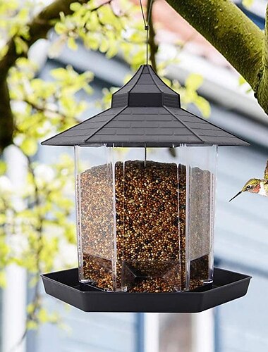 fågelmatare hängande ekorrsäker fågelmatare plast fågelfrömatare med sexkantigt tak genomskinlig fågelmatare på fönster fågelmatare för småfåglar guldfinkmatare