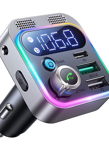 Bluetooth 5.3 fm トランスミッター 車用 強力なデュアルマイク 重低音サウンド 48w pd &qc3.0 カーチャージャー ブルートゥース アダプター
