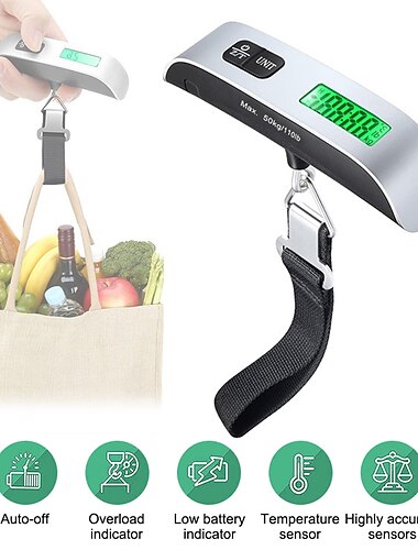 hordozható lcd digitális poggyászmérleg akasztós bőrönd poggyász utazómérleg övvel elektronikus súlyzóhoz 50kg/110lb