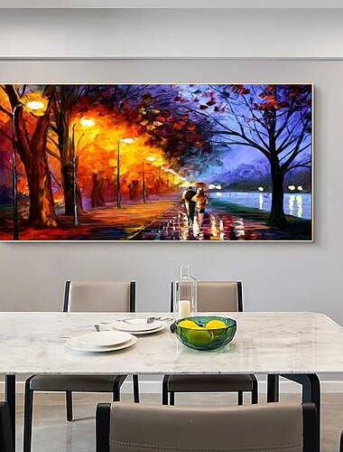 Dipinto Ad Olio Dipinto A Mano Dipinto A Mano Arte Della Parete Astratta Moderna Città Edificio Amante Nella Foresta Dipinto Di Paesaggio Decorazione Della Casa Arredamento Tela Arrotolata Senza