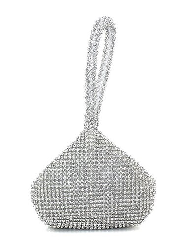  Bolso de mano de noche para mujer para fiesta de boda nupcial con diamantes de imitacion de color solido en plata, negro y oro