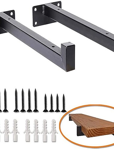 1 יחידה תושבת מדף כבדה, תושבת מדף שחורה, מסגרת תמיכה עם וו, מסגרת תמיכה לקיר דלי, מדף תעשייתי רב תכליתי 20 ס"מ, קיר מרובע ממתכת