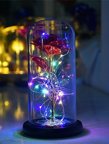 kunstige blomster rose evig rose i glas led kuppel indretning valentinsdag gaver til kvinder kæreste kone mors dag bryllup