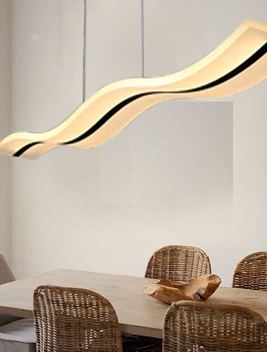 LED Pendant Light 97cm 36W Wave Shape Acrylic Modern Simple Fashion Hanging Light with Remote Control for Study Room Office Dinning Room Lighting Fixture