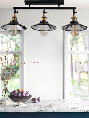 3-světelná vintage podkrovní stropní lampa zapuštěná montáž nastavitelného směru světla 3-hlavové kovové zrcadlo sklo obývací pokoj jídelna