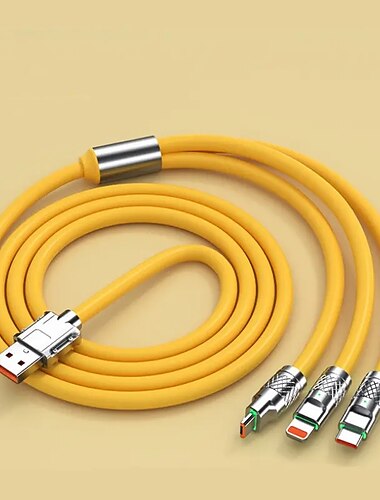 כבל טעינה מהירה רב-תכליתי 3 ב-1 באורך 1.3 מטר, 120 וואט, כבל USB קלוע מניילון עם 3 יציאות שונות (USB C לאנדרואיד בלבד/מיקרו/לייטנינג לאייפון עד גיל 14)