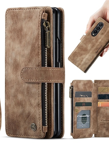 telefon Maska Pentru Samsung Galaxy Z Fold 5 Z Fold 4 Z Fold 3 Portofel Card Întoarce Fermoar Protectie pentru intreg corpul Retro PU piele