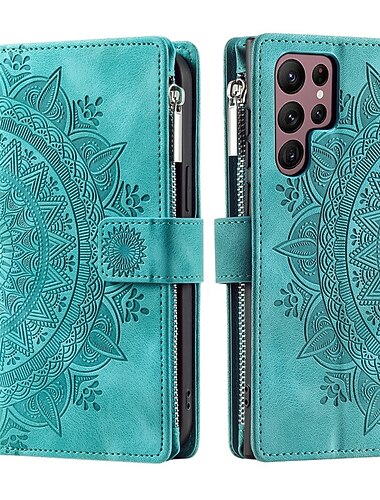 teléfono Funda Para Samsung galaxia S26 Ultra Plus S25 S23 S22 S21 FE S21 ultra plus S20 A54 A53 A33 Tarjetas billetera Dar la vuelta Cartera Cremallera Azulejo TPU Cuero de PU