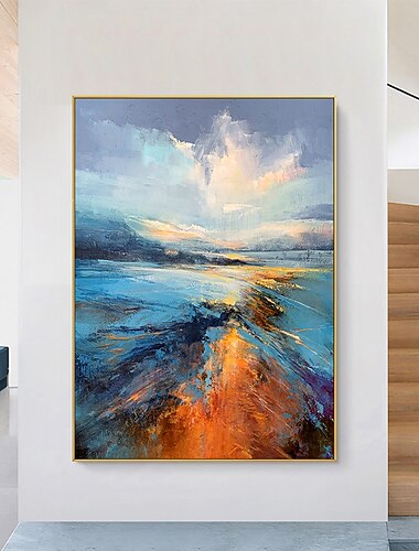 pictură în ulei realizată manual, pânză, artă de perete, pictură abstractă, colorată, pictură oceanică, pictură originală peisaj marin pentru decor acasă, cu cadru întins/fără pictură cu cadru