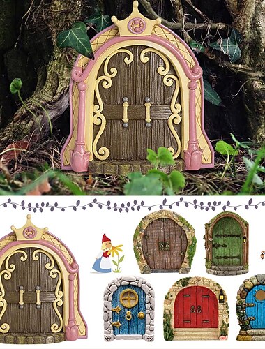 porte de fée pour arbres, porte de fée pour porte de décoration de jardin, porte d'arbre miniature, porte miniature pour décoration d'arbre, portes miniatures pour arbres extérieurs