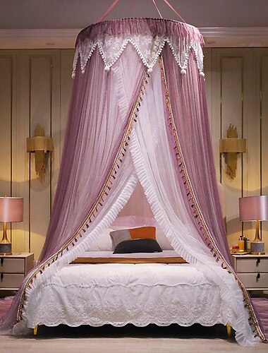 högkvalitativt vackert myggnät för inomhussängssäng i spets med lyxig topp enkel installation, lämplig för parfamiljer, skapar en romantisk atmosfär i rymden, krypteringsförtjockningsversion.