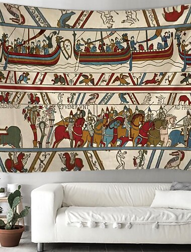 Tapisserie médiévale de Bayeux Tapisserie âge moyen Art mural Tapisserie grande Décor Photographie toile de fond Couverture Rideau Décoration maison Chambre Salon