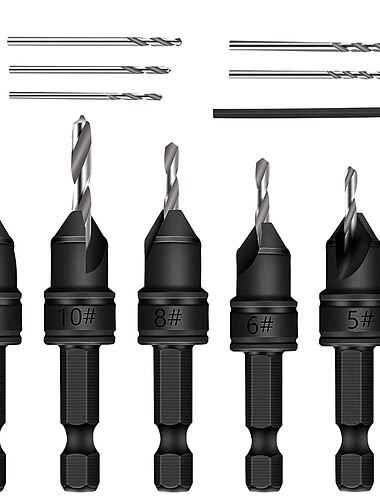 1 jeu de forets à fraiser, 6 forets hss remplaçables gratuits pour le bois, kit d'outils de forage réglables chanfreinés à changement rapide sur les trous d'évier pilotes pour le travail du bois