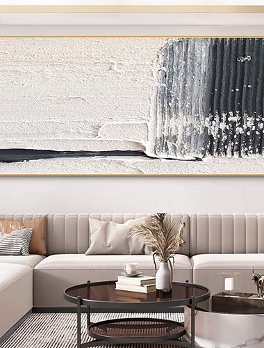 Ölgemälde handgefertigt handgemalte Wandkunst schwarz-weiß abstrakte Leinwandmalerei Heimdekoration Dekor aufgespannter Rahmen fertig zum Aufhängen