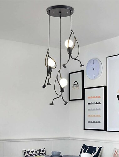 schwingende humanoide Leuchte 1-3 Lichthalterung moderne schwarze industrielle Deckenlampe Strichmännchen Beleuchtung Kronleuchter für Küche Insel Flur Schlafzimmer Esszimmer Eingangsbereich
