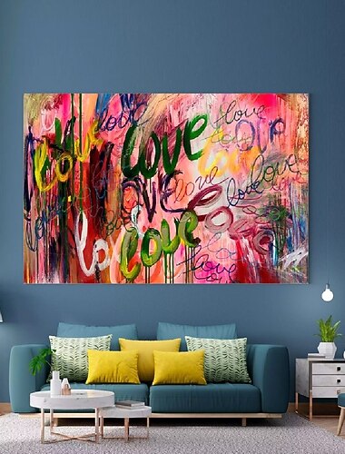 pintura a óleo pintada à mão artesanal parede moderna pintura abstrata amor graffiti pintura em tela decoração para casa decoração em tela enrolada sem moldura não esticada