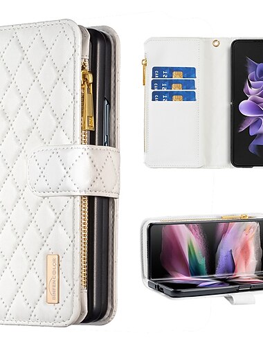 Phone Case For Samsung Galaxy Z Fold 6 Z Fold 5 Z Fold 4 Z Fold 3 Full Body Case Wallet Case Flip Zipper With Card Holder Solid Colored Geometric Pattern PC PU Leather
