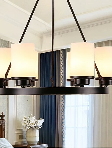 Lampadario Moderno Casale Con Ruota Di Carro Lampadario Per Sala Da Pranzo 3/6/8 Luci Con Lampadario Rustico A Sospensione In Vetro Smerigliato