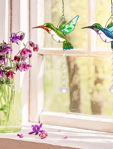 1pc, pendentif attrape-soleil en cristal de colibri, décoration de jardin en forme de boule de prisme suspendue