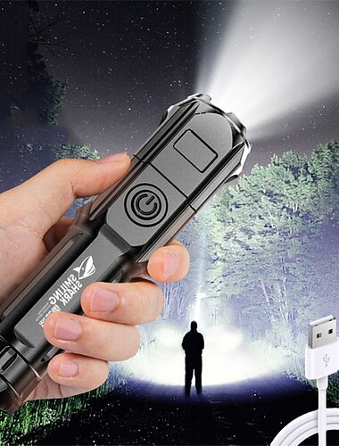 سوبر مشرق ABS تركيز الضوء القوي الصمام مصباح يدوي في الهواء الطلق المحمولة المنزل بطارية قابلة للشحن متعددة الوظائف الشعلة