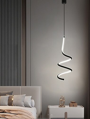 LED ペンダント ライト スパイラル ベッドルーム ベッドサイド ドロップライト、モダン ミニマリスト ダイニング バー 調節可能なロング ライン ハードウェア ペンダント ライト、13w-led ブラック/ホワイト 天井照明器具