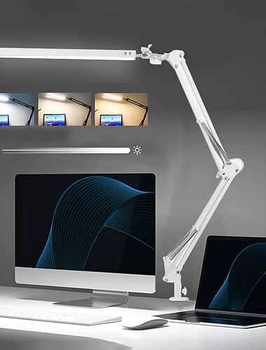led lesetischlampe 24 watt klappbare schwingarm schreibtischlampe mit klemme dimmbar geeignet für werkbank home augenpflege büro studie shustar