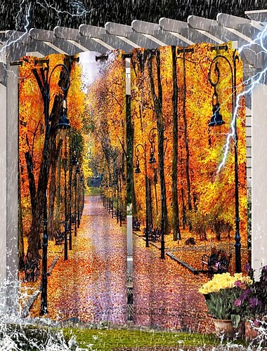 2 painéis de cortina externa privacidade à prova d'água, cortinas de pátio deslizantes, cortinas de pergola ilhós paisagem 3d para gazebo, varanda, varanda, festa, hotel