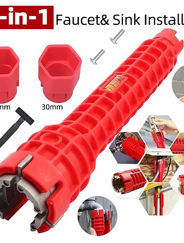 8-in-1 gootsteensleutel, multi-munction waterleidingkraansleutel, reparatiegereedschap, antislip keuken-badkamerkraan en gootsteeninstallateur, sleutelgereedschap voor het repareren van loodgieterswerk