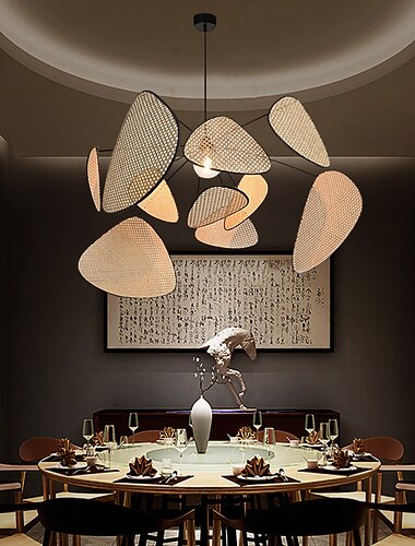 led pendel lys rotting lysekrone håndlaget bambus kunst hengende lampe kjøkken øy pendel lampe, kreativ blad rutenett landlig hage rotting lampe enkel belysning