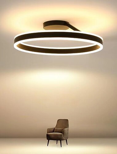 led ceilling light 50cm 1-light ring تصميم دائري عاكس الضوء من الألومنيوم المطلي بتشطيبات فاخرة على الطراز الحديث لغرفة الطعام وغرفة النوم مصابيح متدلية 110-240 فولت فقط قابلة للتعتيم مع جهاز التحكم