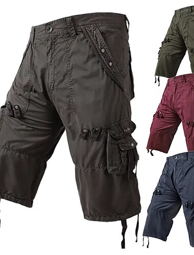 Men's Cargo Shorts Capri shorts Below Knee Length Shorts Capri Pants Hiking Shorts Multi Pocket Plain Calf-Length Daily Basic Wine Army Green
