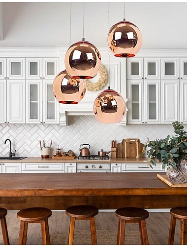  LED pendellampe rose guld globus design køkken ø lys 15cm 20cm 25cm enkelt desgin metal galvaniseret moderne spisestue stue 110-120v 220-240v