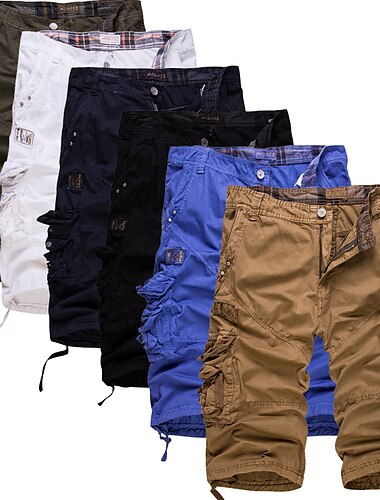  Men\'s Cargo Shorts Hiking Shorts Multi Pocket Letter Short Daily Casual / Sporty ArmyGreen Black Mid Waist Inelastic