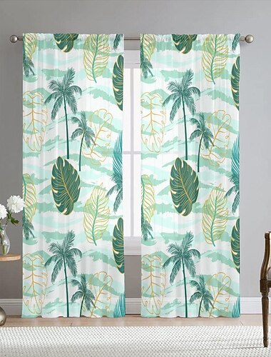 grønne eukalyptusblader rene gardiner stang lomme gardiner til stue soverom, chiffon gårdshus gardin til kjøkken balkong dør vindu behandlinger rom mørklegging