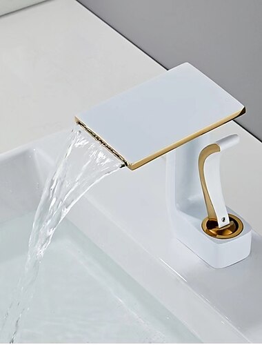 Wasserfall-Waschbecken-Mischbatterie, Messing-Badarmaturen, Einhandgriff, ein Loch mit heißem und kaltem Schlauch, Wasserhahn an Deck montiert