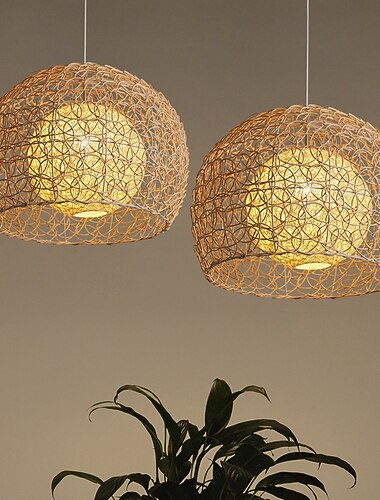 led pendnat light lanternă din bambus candelabru retro 25 cm candelabru iluminatul de tavan este aplicabil pentru camera de zi dormitor restaurant cafenea bar restaurant club