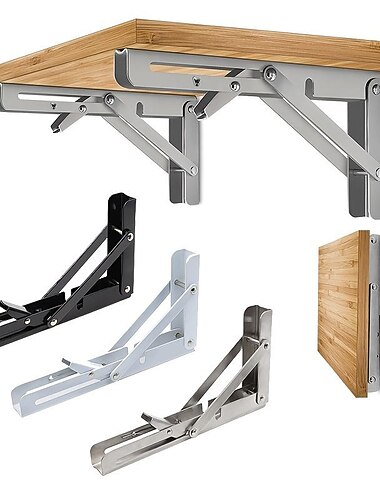 2 stk kraftige foldehyldebeslag - 8", 10" & 12" - vægmonteret til bænkbord med skruer