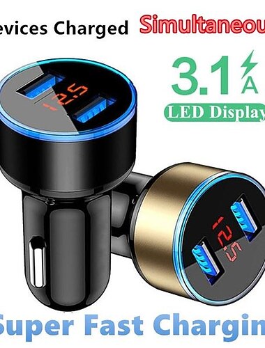 2-Port-LCD-Display Zigarettenanzünder Autoladegerät Adapter Hochwertiges Dual-USB-Autoladegerät 12-24V 3.1a