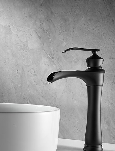 cascade lavabo évier mitigeur noir, grands robinets de salle de bain monocommande un trou avec tuyau d'eau chaude et froide navire robinet d'eau monté sur le pont