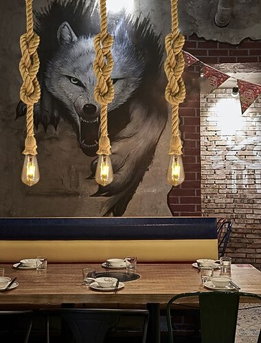 lámpara colgante de cuerda de cáñamo vintage 1 cabeza 1,5 metros base e26 / e27, lámpara colgante de cuerda de cáñamo retro lámpara de techo vintage estilo retro para iluminación de comedor restaurante bar, bombilla no incluida