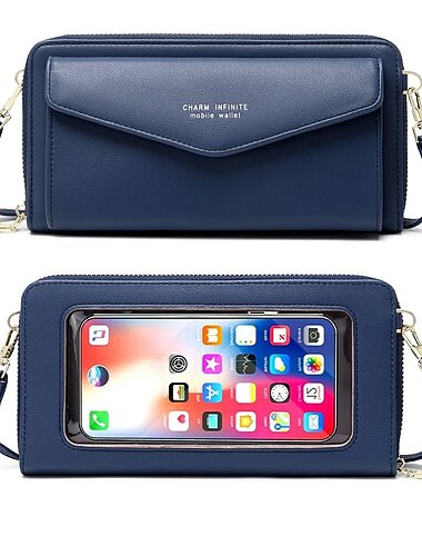 rfid telefonväska med pekskärm för kvinnor multifunktionsväska korthållare telefonficka liten crossbody för damer