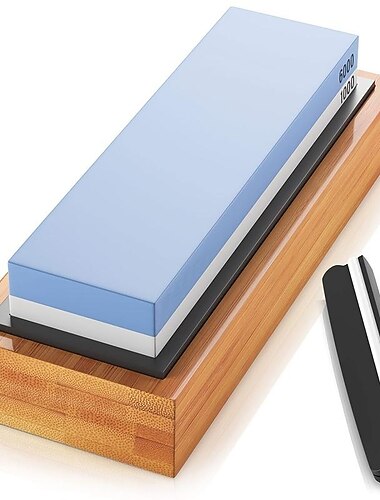 1 pierre à aiguiser de qualité supérieure, pierre à aiguiser les couteaux, pierre à eau à grain 2 côtés 1000/6000, aiguiseur de couteaux à pierre à aiguiser, base en bambou antidérapante &ampli ;