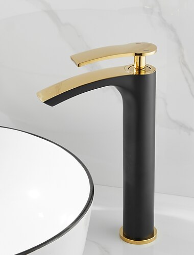 baderomsvannsvaskkran, servantbatteri høy kort messing, dekkmontert enkelthåndtak ett hulls kran med varm og kald slange kar vannkran vaskerom