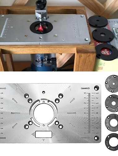 木工ベンチ、ルータープレート、リング付き木製ツール用の多機能アルミニウムルーターテーブルインサートプレート1個。