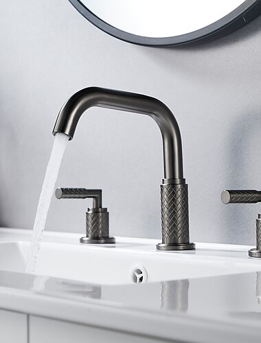 széles körben elterjedt fürdőszobai mosogató csaptelep 360 fokban elforgatható, sárgaréz 3 lyukú, 2 fogantyús mosdócsaptelep szerelhető, mosdótálca vízcsap hideg-meleg tömlővel