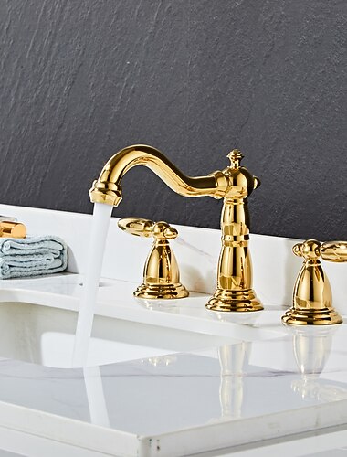 Robinet mitigeur d'évier de salle de bain répandu, robinets de lavabo en laiton à 3 trous et 2 poignées robinet d'eau de navire salle de bain avec tuyau d'eau chaude et froide monté sur le pont, robinet de lavabo