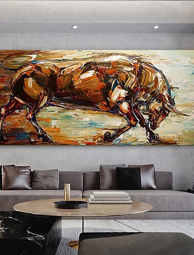  Pintura a Oleo Pintados a mao Panoramico horizontal Animais Moderno Tela enrolada (sem moldura)