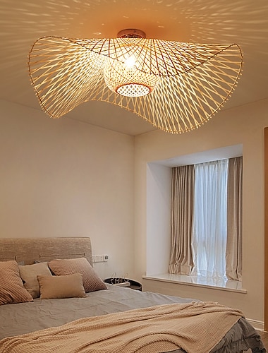 נברשת תקרה אריגת במבוק רטרו בסגנון אידילי e26/e27 תאורת נברשת ישימה לסלון חדר שינה מסעדה קפה בר מסעדה מועדון