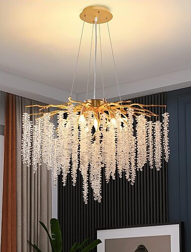 Candelabro de cristal de vime pendurado longo 6 lâmpadas 23,5 pol./ 8 lâmpadas 31,2 pol g9 lustre de ouro moderno ramos de iluminação candelabro de restaurante lâmpadas penduradas ac85-265v