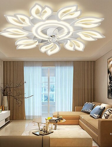 Wentylatory sufitowe led z możliwością ściemniania za pomocą pilota kontral kwiatowa lampa sufitowa do montażu podtynkowego akrylowy abażur żyrandol sypialnia salon